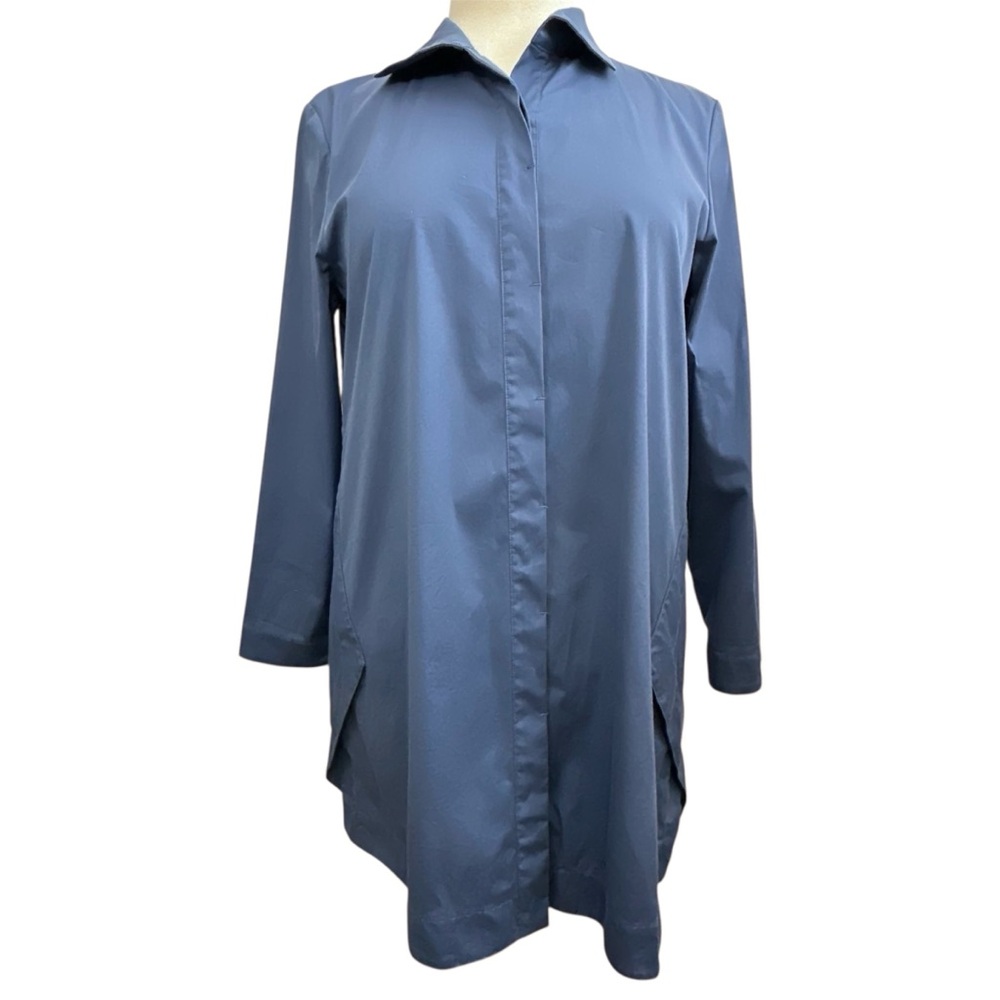 Lafayette 148 Blue Button Down Long Shirt Tunic Top Medium